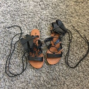 Black ankle wrap sandals